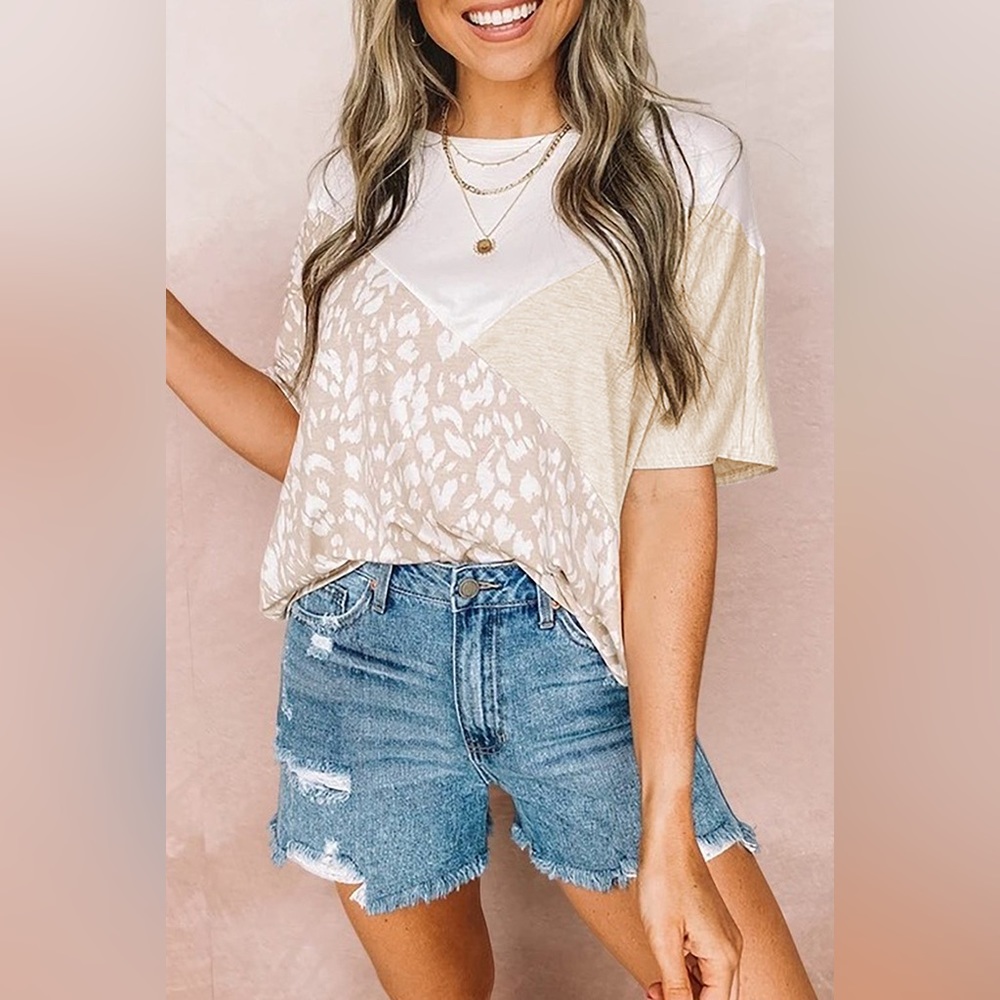 Leopard Colorblock Patchwork Short Sleeve Top